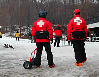 Patrollers watching skiers